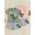 thumbnail image 3 of Toddler Baby Kids Boy Shorts Clothes Set 6 12 18 24 Months 2T 3T 4T Dinosaur Letter Print Short Sleeve T-Shirt Elastic Waist Summer Outfits Sets, 3 of 9