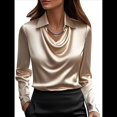 thumbnail image 2 of Camisas Elegantes de Larga con Cuello de Color Liso para Mujer, Camisetas Formales de Trabajo, Blusas Casuales de Oficina Champán S, 2 of 6