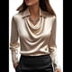 thumbnail image 2 of Camisas Elegantes de Larga con Cuello de Color Liso para Mujer, Camisetas Formales de Trabajo, Blusas Casuales de Oficina Champán S, 2 of 6