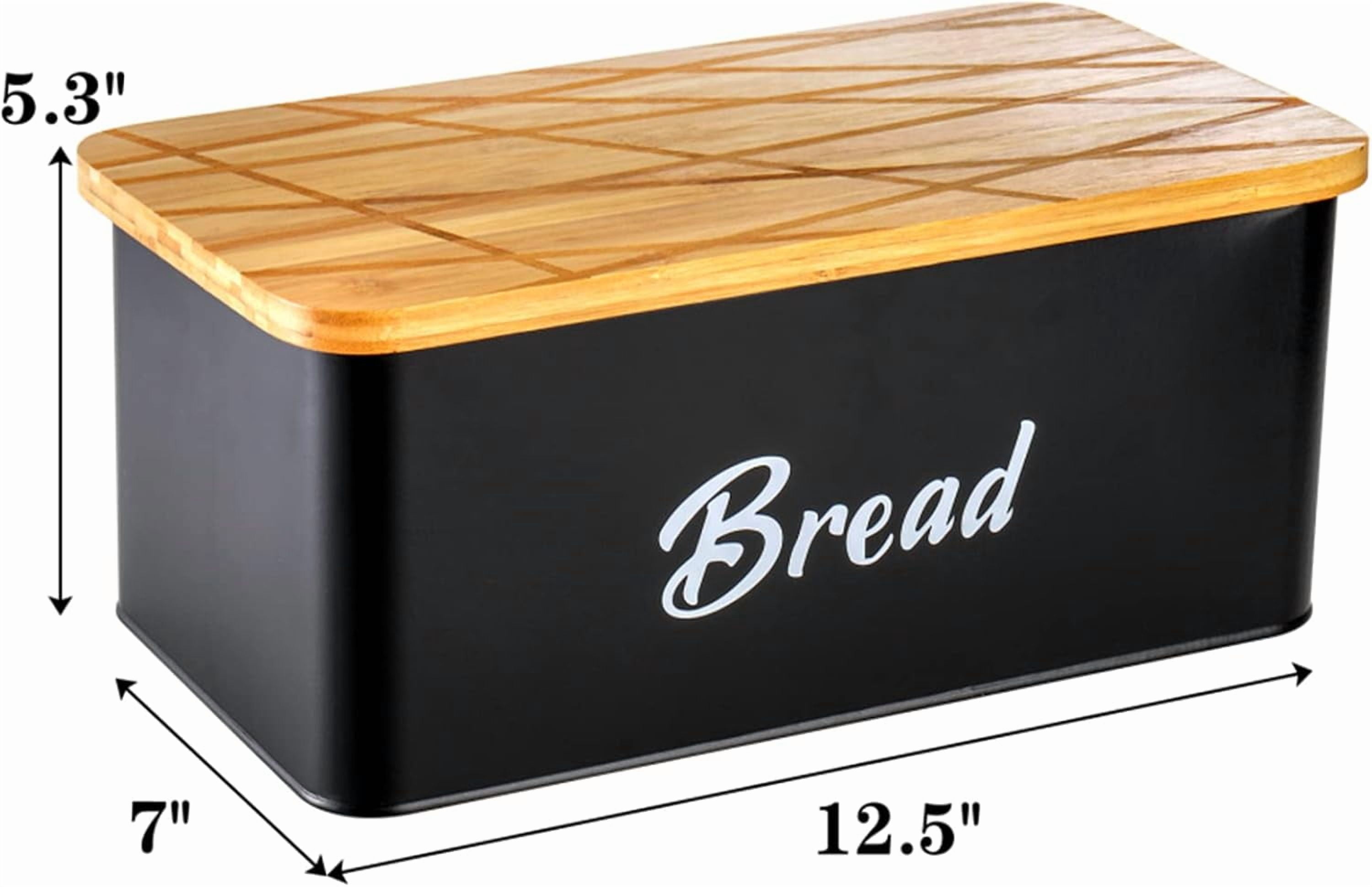 Farmhouse Metal Bread Box, Black Bread Storage Container with Cutting Board Lid, Vintage Retro Bread Keeper Bin for Bread, Kitchen Countertop, Pantry, Freezer, Keep Fresh