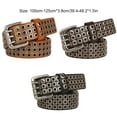 thumbnail image 4 of 3 Rangées de Ceintures Cloutées Élégantes Ceinture Creuse Rangée de Rivets Cloutés Élégants Sangle Décontractée pour Homme en Cuir de Vachette Bande de Taille à la Mode avec Boucle Unique Couleur Café 105cm, 4 of 8