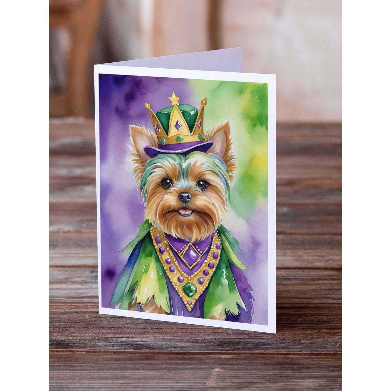 Yorkshire Terrier King of Mardi Gras Greeting Cards Pack of 8 7 in x 5 in