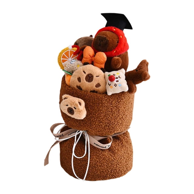 Ramo de flores de peluche de carpincho, adorable ramo de muñecas, decoración del hogar, carpincho de peluche Café profundo