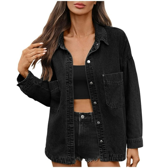 Barn Jackets For Women Sevevn Women's Jean Jacket Oversized Boyfriend Button Up Long Sleeve Denim Jackets