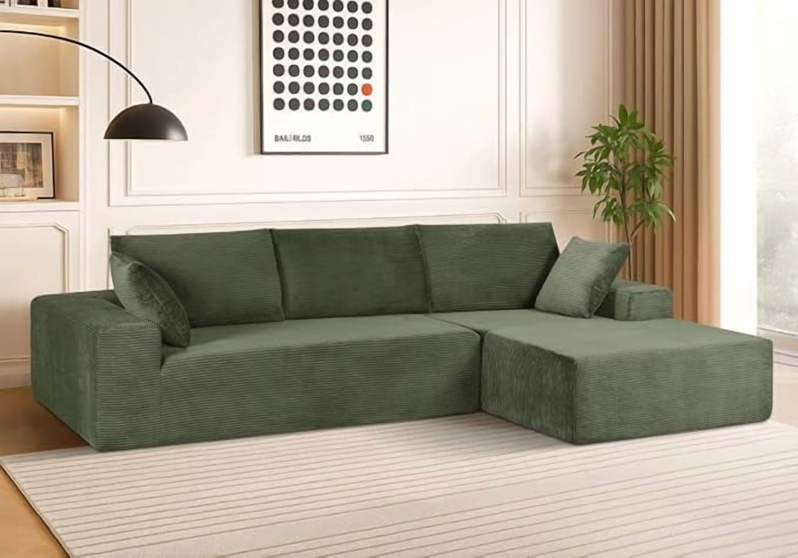 Corduroy upholstery 2 piece L shape high density foam sectional