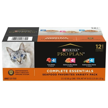 Purina Purina Pro Plan High Protein Wet Cat Food Variety pk., Complete Essentials Seafood Favorites - (12) 3 oz. Cans