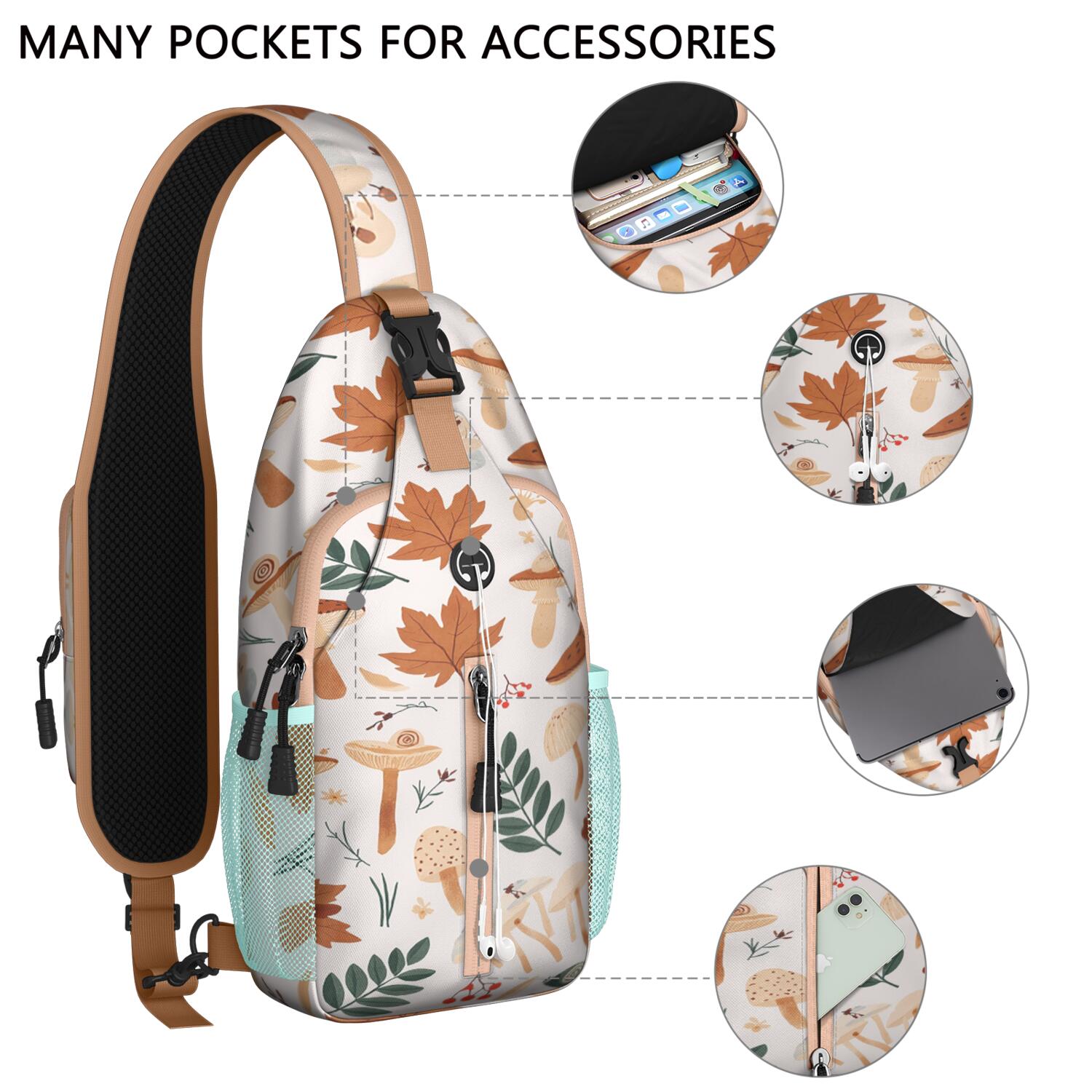 Chest Bag Crossbody Shoulder Bag Crossbody Shoulder BagTravel Sling Bag for Men Women Travelers Mushroom