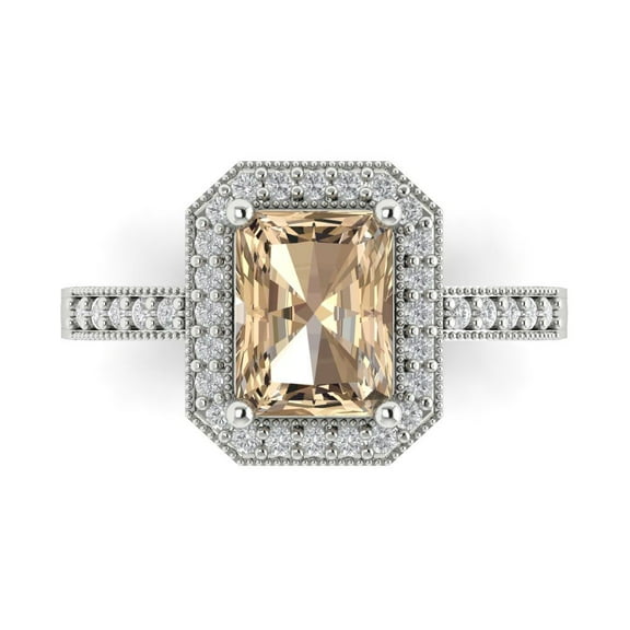 Halo Engagement Ring for Women - 2.78ct Yellow Moissanite in 14K White Gold Promise Ring