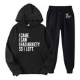thumbnail image 1 of Gibobby Conjuntos de sudadera con bloques Conjunto de pantalones de dos piezas para mujer con sudadera con capucha de manga larga con estampado inglés(Negro,XL), 1 of 2