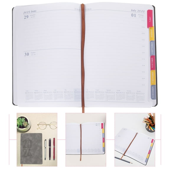 Huaq 2024 English Notebook 365 Days Softcover Schedule Book (Gray)