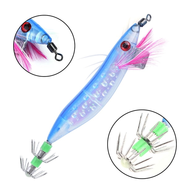 Kit de 5 Señuelos Luminosos para Pesca de Calamar en Agua Salada, Señuelos Luminosos para Camarones, Langostinos y Sepias.