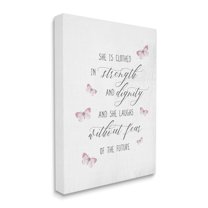 Stupell Industries She Laughs Without Fear Motivational Phrase Pink Butterflies Inspirational Painting Gallery Wrapped Canvas Print Wall Art, 16 x 20