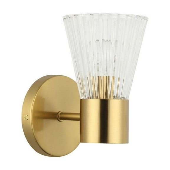Dainolite 1 Light Incandescent Wall Satin Chrome Aged Brass with Clear Ribbed Glass