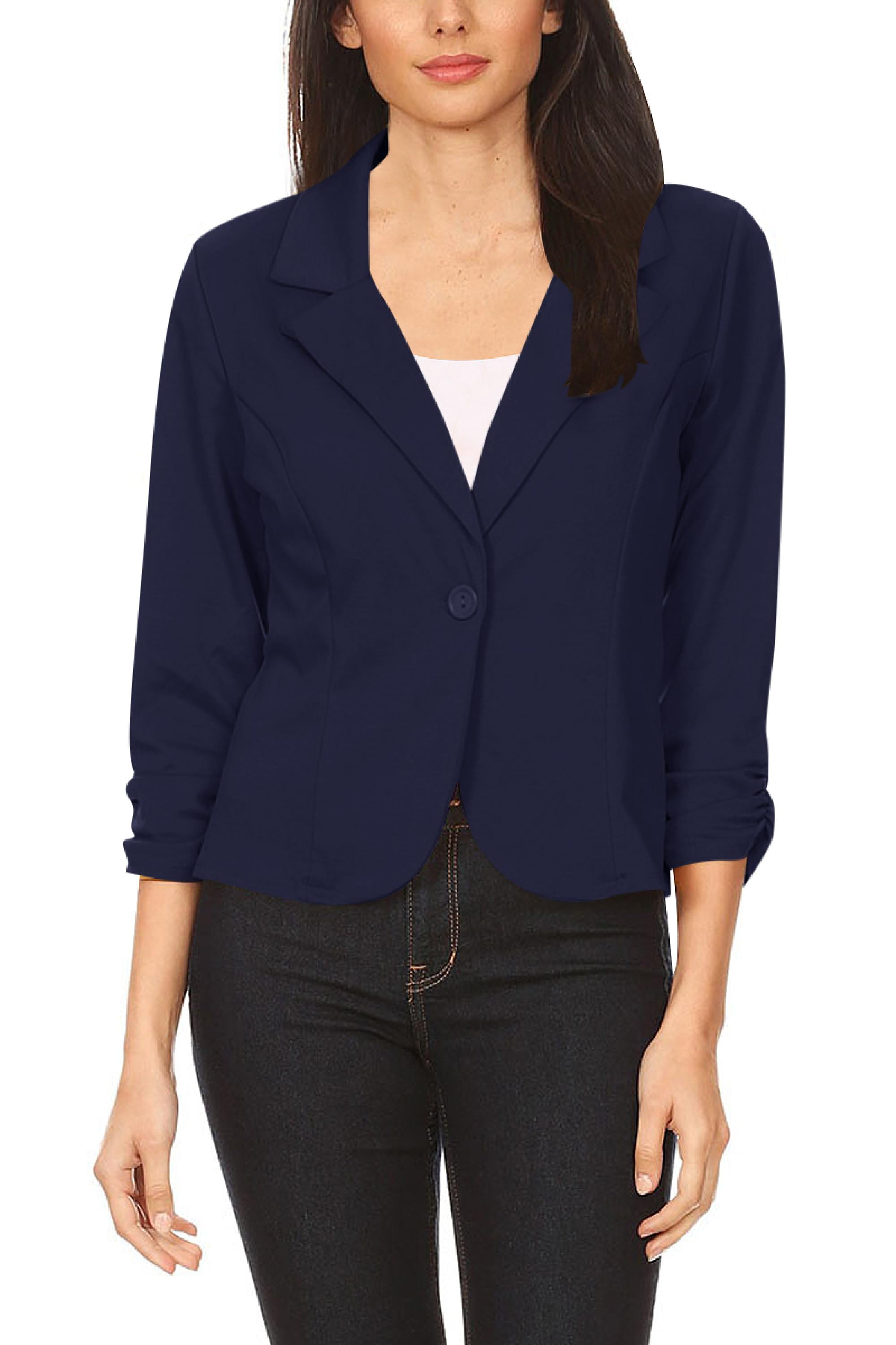 Women's Casual Basic Long Sleeves Button Solid Blazer Jacket Made in