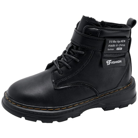 

Povozer Boys Girls Waterproof Lace up Glitter Mid Calf Combat Boots with Side Zipper(Black 13-13.5 Years)