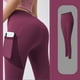 thumbnail image 2 of Pantalones de yoga de mujer con bolsillos laterales de malla y cintura alta - Elevación de glúteos color melocotón, tejido elástico - Leggings ajustados para deporte/fitness, 2 of 5