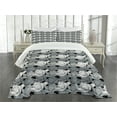 thumbnail image 3 of Ambesonne Black and Grey Quilted Bedspread Set 3 Pcs, Lotus, King Size, Black Grey White, 3 of 5