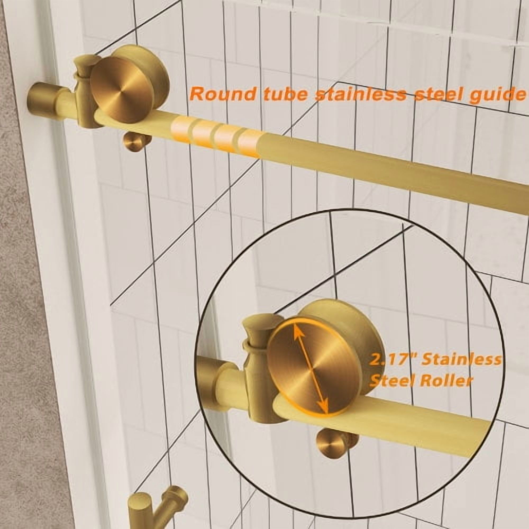 Leumius Frameless Sliding Shower Door,56-60"W x 60" H,1/4" Clear Tempered Glass,Stainless Steel Handle,Brushed Gold