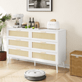 thumbnail image 3 of Rattan Modern Drawer Chest, Modern 6 Drawer Dresser, Wide Chest of Drawers with wood Handles, Rattan Dresser Storage Cabinet for Living Room, Bedroom (White), 3 of 8