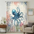 thumbnail image 2 of Coastal Nautical Octopus Semi Sheer Curtains Drapes for Living Room,Bedroom,French Doors Window 72 Inches Long,Oceans Corals Jellyfish Starfish Rod Pocket Chiffon Curtain Voile Drapery Panel, 2 of 8
