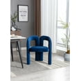 thumbnail image 2 of Velvet Upholstered Accent Chair with M Shaped Back, Contemporary Barrel Dining Chair with Wood Frame, Side Armchair for Living Room Kitchen Bedroom, Navy, 2 of 8
