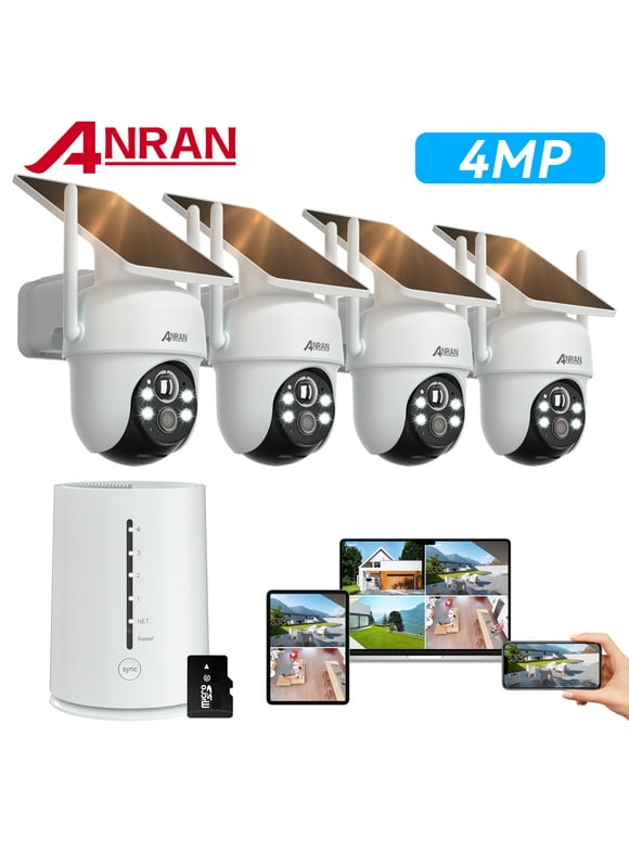 ANRAN 2K/4MP Solar Security Camera with Base Station, Spotlight, Expandable Local Storage, No Monthly Fee, 360 View Wireless Outdoor Camera, Waterproof PIR Detection, Home Surveillance System Camera