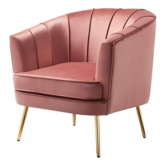 Bowery Hill Mid-Century Velvet Accent Chair in Vintage Pink Rose/Gold