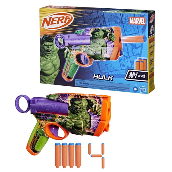 Nerf Marvel Hulk Dart Blaster, 4 Nerf N1 Darts, Ages 8 