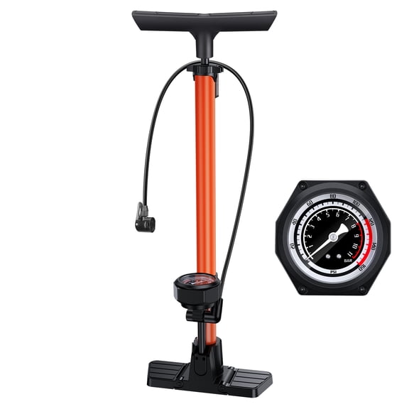 Bike Pump with Gauge,High Pressure,Floor Bicycle Pump Compatible with Presta and Schrader Valve,Bike Tire Pump for Road Bike,MTB,Hybrid,Balls…