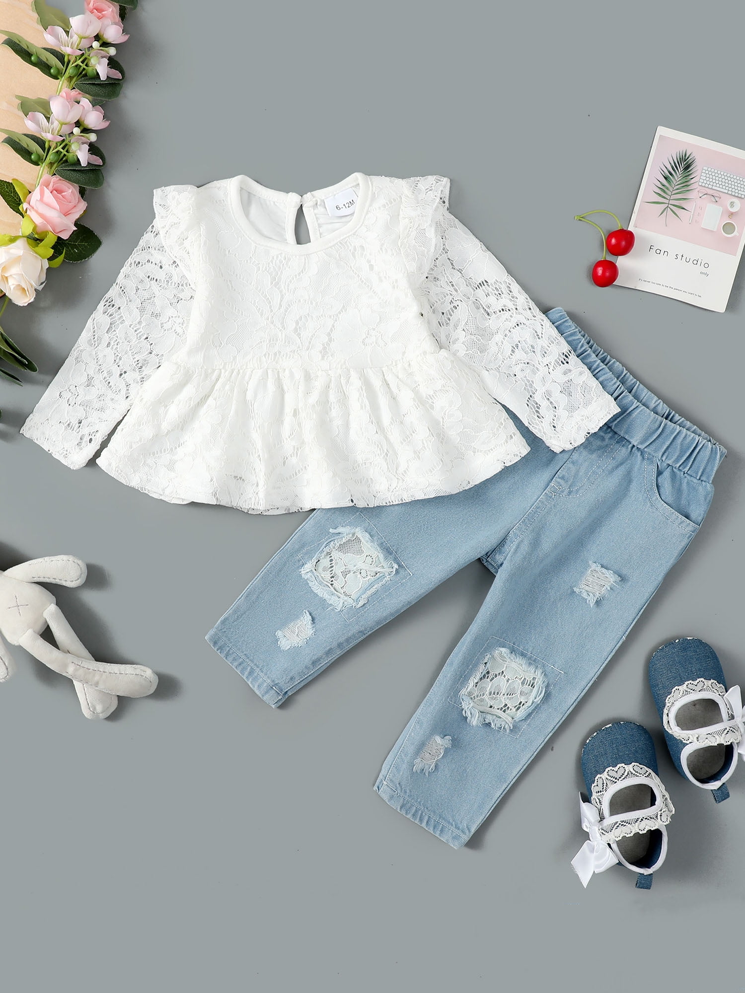 ZOEREA Baby Clothes Toddler Jeans Ruffle Shirt Denim Pants Girls Clothing Set Fall Winter Outfit 2pcs