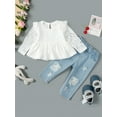 thumbnail image 6 of WESIDOM Baby Toddler Girl Clothes Outfits Cute Lace Long Sleeve Dress Shirt Top Jeans Pant Set 2pcs, 6 of 12