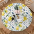 thumbnail image 3 of Round Tablecloth Fitted Elastic Edge Patio Table Covers Wrinkle Resistant Waterproof Vinyl Table Cloth for Picnic Camping Indoor and Outdoor，Tiles Flower Texture Lemon 45"-56", 3 of 4