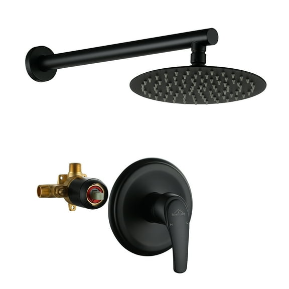 Boyel Living 8 in. Wall Mount Fixed Shower Head for Barthroom 1 Spray Patterns with 2.1 GPM with Valve Included in Matte Black