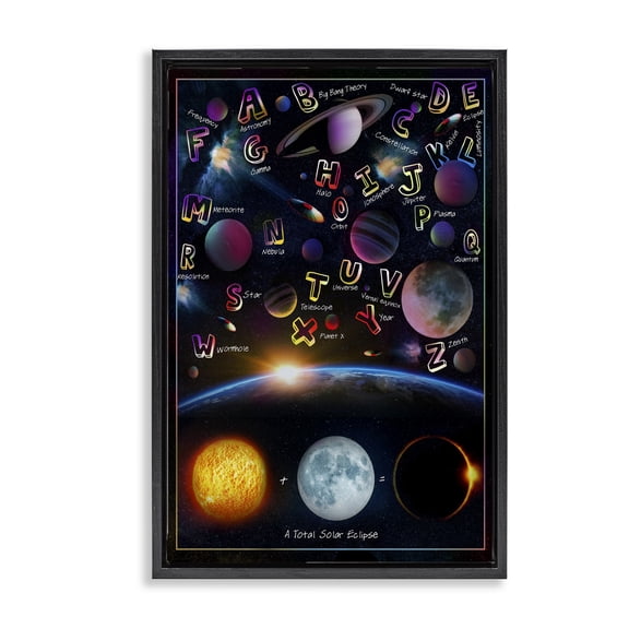 Educational Astronomy Alphabet Black Framed Floater Canvas Wall Art, design by Ali Chris