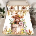 thumbnail image 2 of Manfei Cute Highland Cow Full Size Sheets 4-Piece, Brown Flower Floral Bed Sheets, Farm Animal Sheet Sets, Luxury Bedroom Decor, 2 of 7