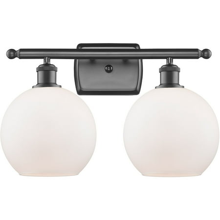 

Oil Rubbed Bronze Tone Bathroom Vanity 16 Wide Cased Matte White Glass Steel/Cast Brass Medium Base 2 Light Fixture
