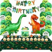 WEEKS Dinosaur Birthday Party Decorations Set Include Happy Birthday Banner, Dinosaur Tablecloth, Large Dino Foil Balloons, Latex Balloons, Cake Topper and Cupcake Toppers, Dinosaur Party Supplies