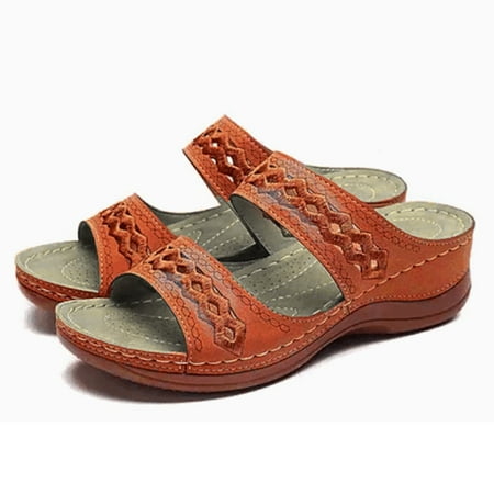 

Women s Wedge Heel Flip Flops Slope Heel Embroidered Sandals Slippers Shoe