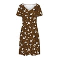 thumbnail image 3 of JSheng Women's Summer Casual Dresses Fashion Loose V-Neck Short Sleeve Printed Swing Dress with Pockets Coffee XXL, 3 of 4