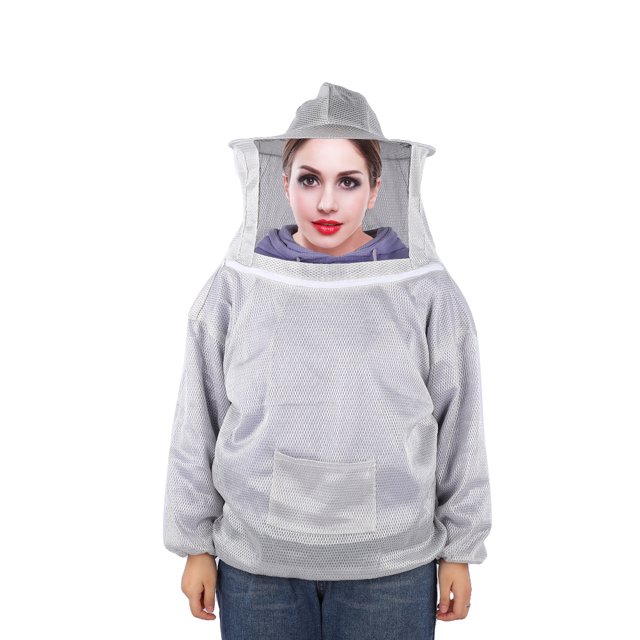 Doble Capa Transpirable Tipo De Algodón Herramientas De Apicultura Traje De Abeja Chaqueta De Apicultor Sombrero Desmontable Anti Mosquito Prevención De Insectos Protector Solar Gris Tamaño XL