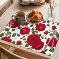 thumbnail image 3 of Valentine's Day Flowers Placemats Set of 4, Red Roses Floral Green Leaves Botanical Non-Slip Place Mats Washable Table Mats for Kitchen Dining Table Decorations Indoor/Outdoor, 3 of 9