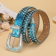 thumbnail image 2 of SWSMCLT Women's Rhinestone Fashion Medieval Bling Beaded Faux Leather Belt D Ring Mardi Gras Buckle Vintage Light Blue 37"-39", 2 of 4