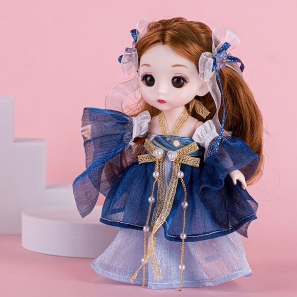 Cagogo Oriental Decorative Doll, Chinese Antique 6.69-Inch Collectible Doll forChildren, Articulated Joints Hanfu Princess Doll with Hair Accessories, Dreamy Gift for Birthday Party Christmas Home
