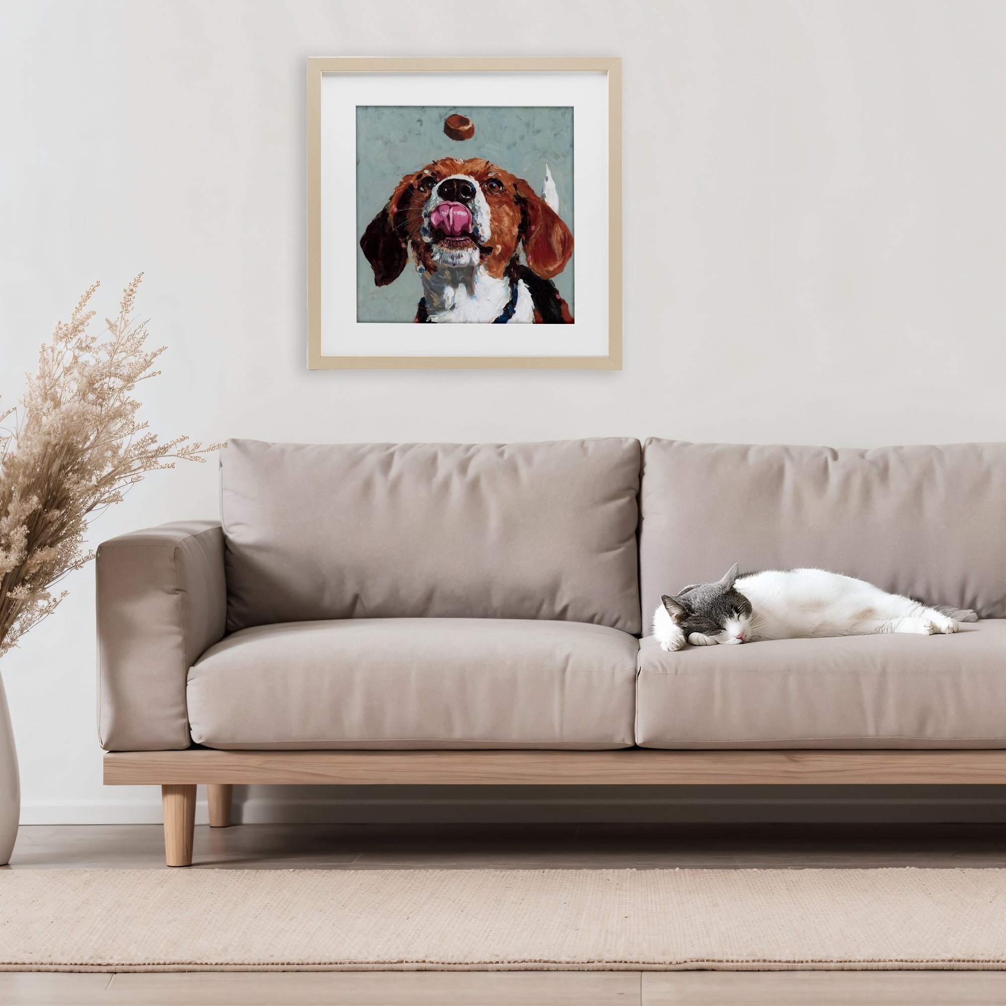 Stupell Industries Beagle Treat Excitement Birch Framed Print Under Glass, design by Studio Bautista