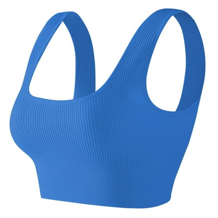 Huabfeil High Impact Sports Bras for Women - Ribbed Square Neck Wireless Push Up Yoga Bra Stretchy Breathable U Back Bralette Workout Crop Tank Tops