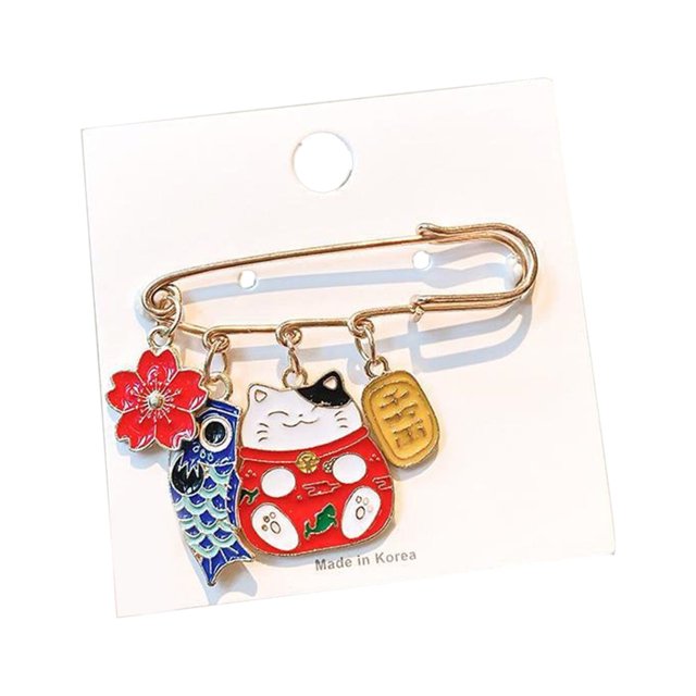 Broche Exquisito, elegante, tamaño pequeño, alfiler de cintura, decoración, accesorio de joyería para fiestas, escuela, oficina, uso diario, gato de la suerte rojo