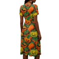 thumbnail image 5 of Halloween Print Midi Dress for Women 2026 V Neck Self Tie Waist A Line Spooky Halloween Print Dresses for Halloween Cosplay Fall Vacation Parties, 5 of 5