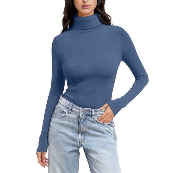 Dyfzdhu Long Sleeve Shirts For Women Solid Color High Neck Regular Long Sleeve Crewneck T Shirt Womens Blouses