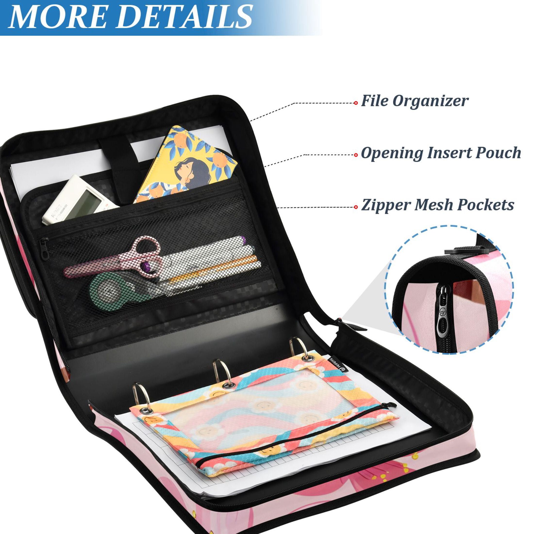 ALAZA Zipper Binder Pink Cherry Blossoms Flower 3 Ring Trapper Keeper File Folder Organizer Bag