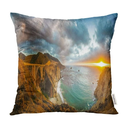 ECCOT Scenic Panoramic View of Historic Bixby Creek Bridge Along World Famous Highway Pillow Case Pillow Cover 18x18 (Best Scenic Views In The World)